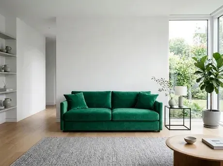 Living room with a newly swapped sofa, rendered by Homeful