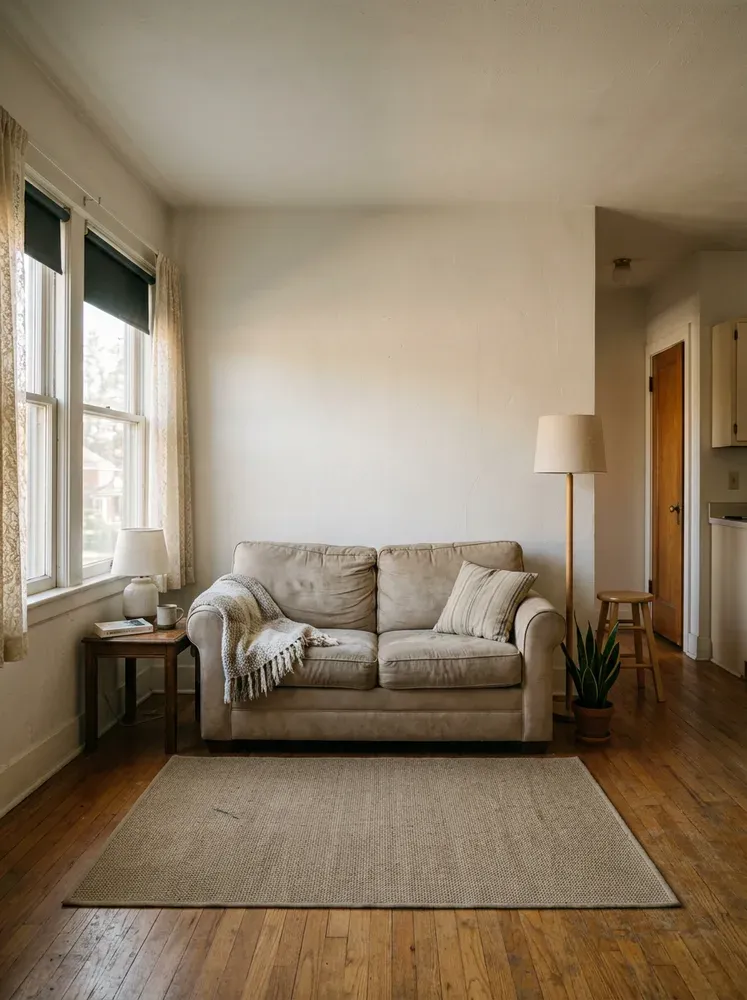Living room restyled in Japandi — before