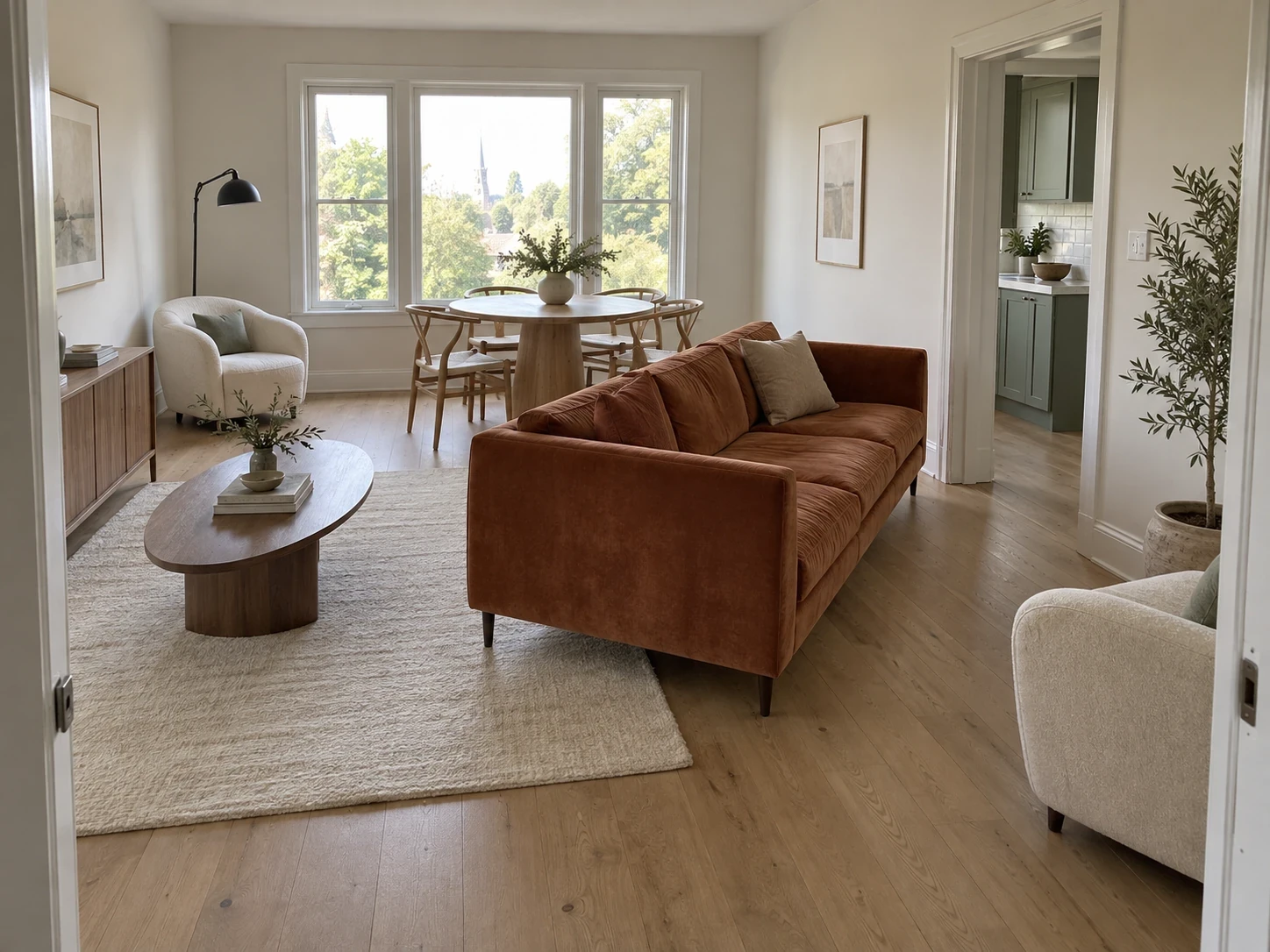 Illustrative living room furniture rearrangement: before